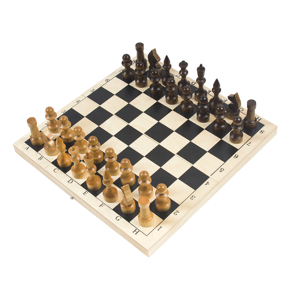  Шахматы обиходные 290*145 мм с доской (лакированные фигуры),король 72 мм, пешка 45 мм   